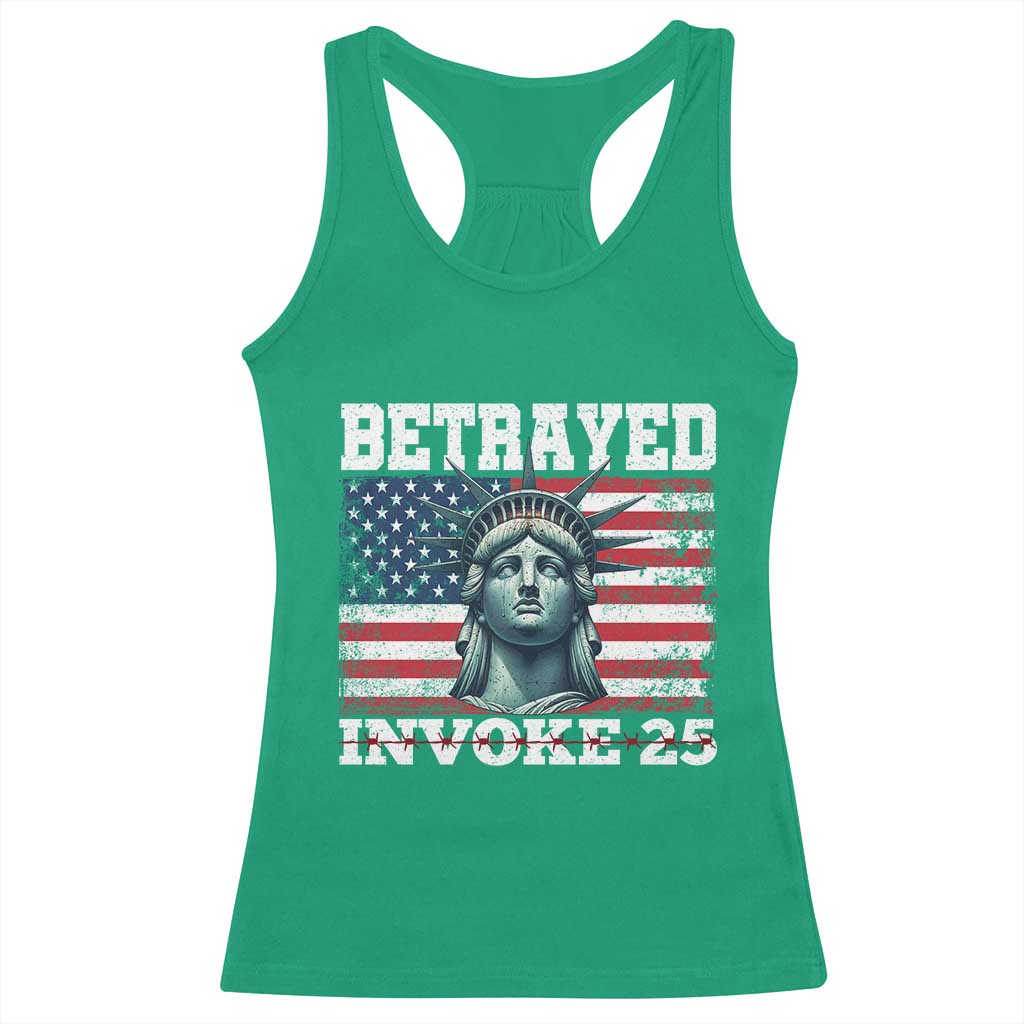 Betrayed Invoke 25 Statue of Liberty Crying Racerback Tank Top 25th Amendment Distressed Flag Political Satire Graphic