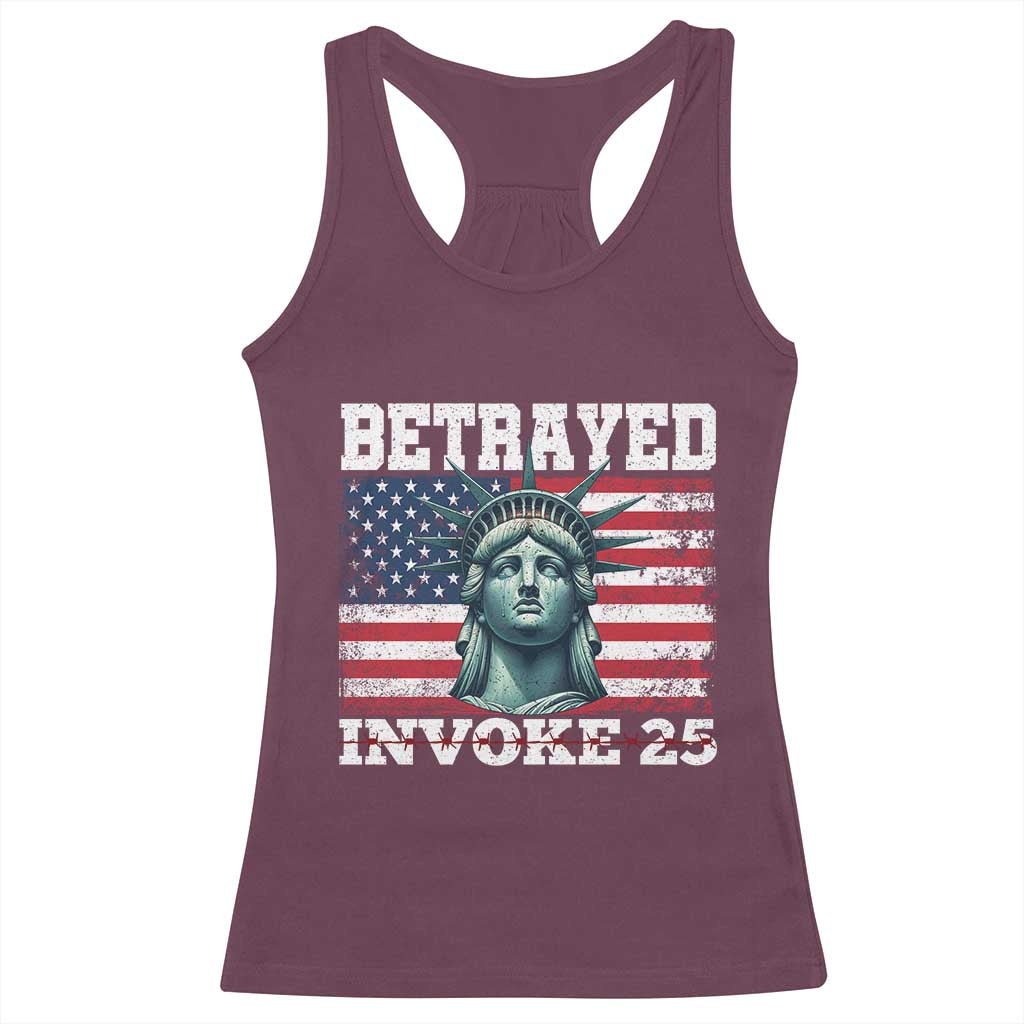 Betrayed Invoke 25 Statue of Liberty Crying Racerback Tank Top 25th Amendment Distressed Flag Political Satire Graphic