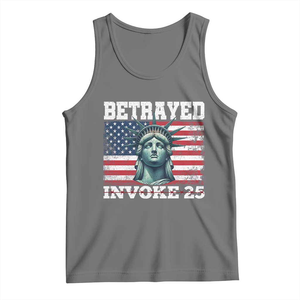Betrayed Invoke 25 Statue of Liberty Crying Tank Top 25th Amendment Distressed Flag Political Satire Graphic