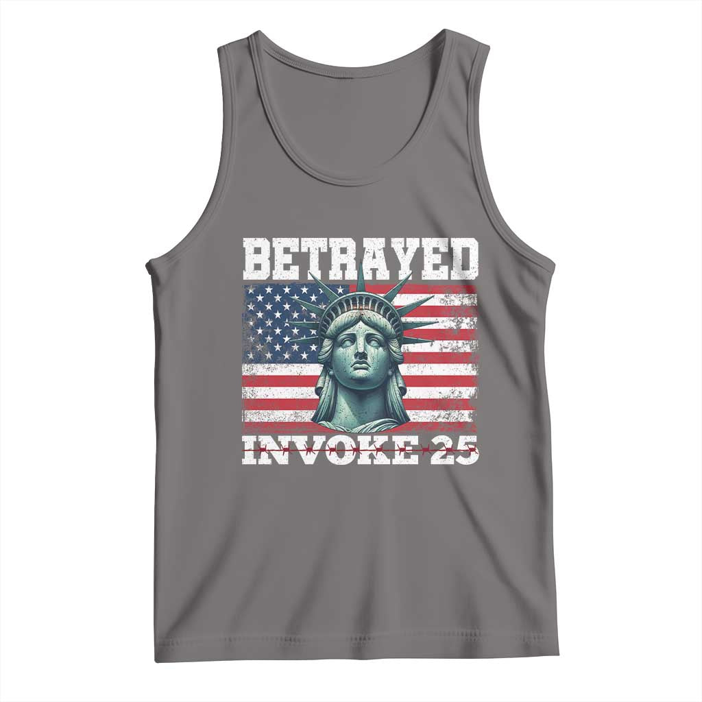 Betrayed Invoke 25 Statue of Liberty Crying Tank Top 25th Amendment Distressed Flag Political Satire Graphic