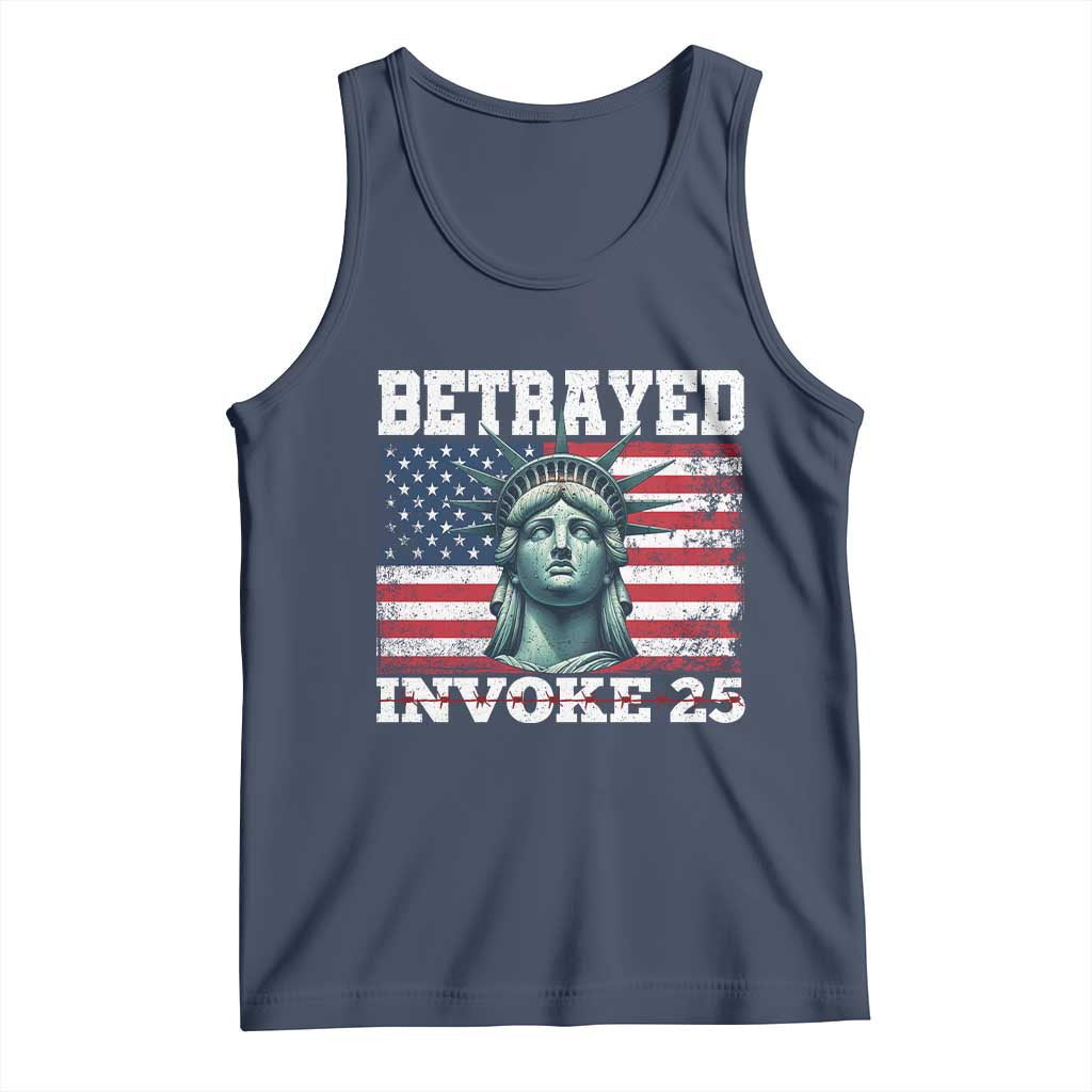 Betrayed Invoke 25 Statue of Liberty Crying Tank Top 25th Amendment Distressed Flag Political Satire Graphic