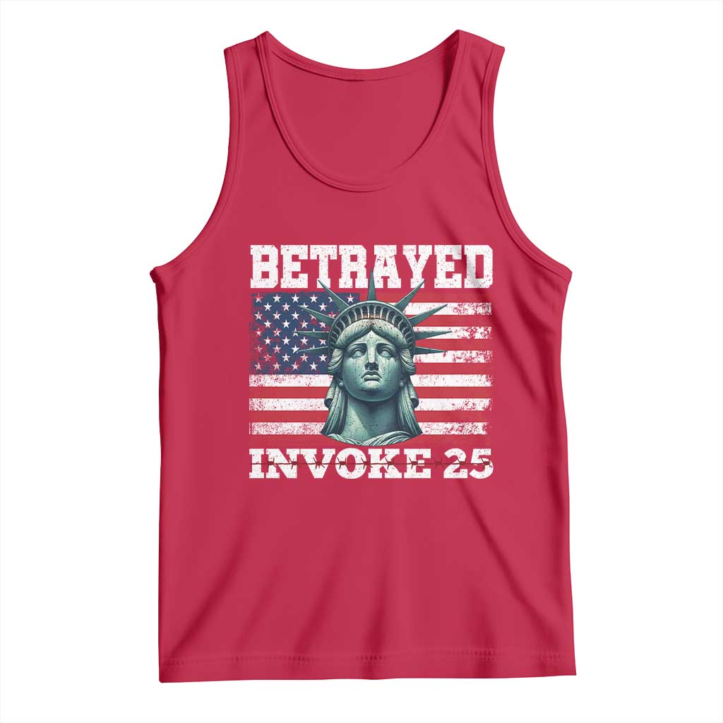 Betrayed Invoke 25 Statue of Liberty Crying Tank Top 25th Amendment Distressed Flag Political Satire Graphic