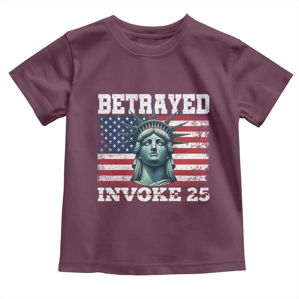 Betrayed Invoke 25 Statue of Liberty Crying Toddler T Shirt 25th Amendment Distressed Flag Political Satire Graphic