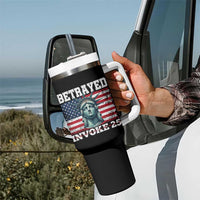 Betrayed Invoke 25 Statue of Liberty Crying Tumbler With Handle 25th Amendment Distressed Flag Political Satire Graphic