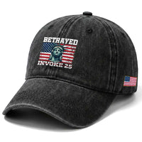 Betrayed Invoke 25 Statue of Liberty Crying Washed Cotton Baseball Cap 25th Amendment Distressed Flag Political Satire Graphic