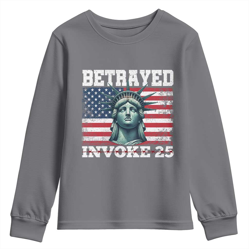 Betrayed Invoke 25 Statue of Liberty Crying Youth Sweatshirt 25th Amendment Distressed Flag Political Satire Graphic