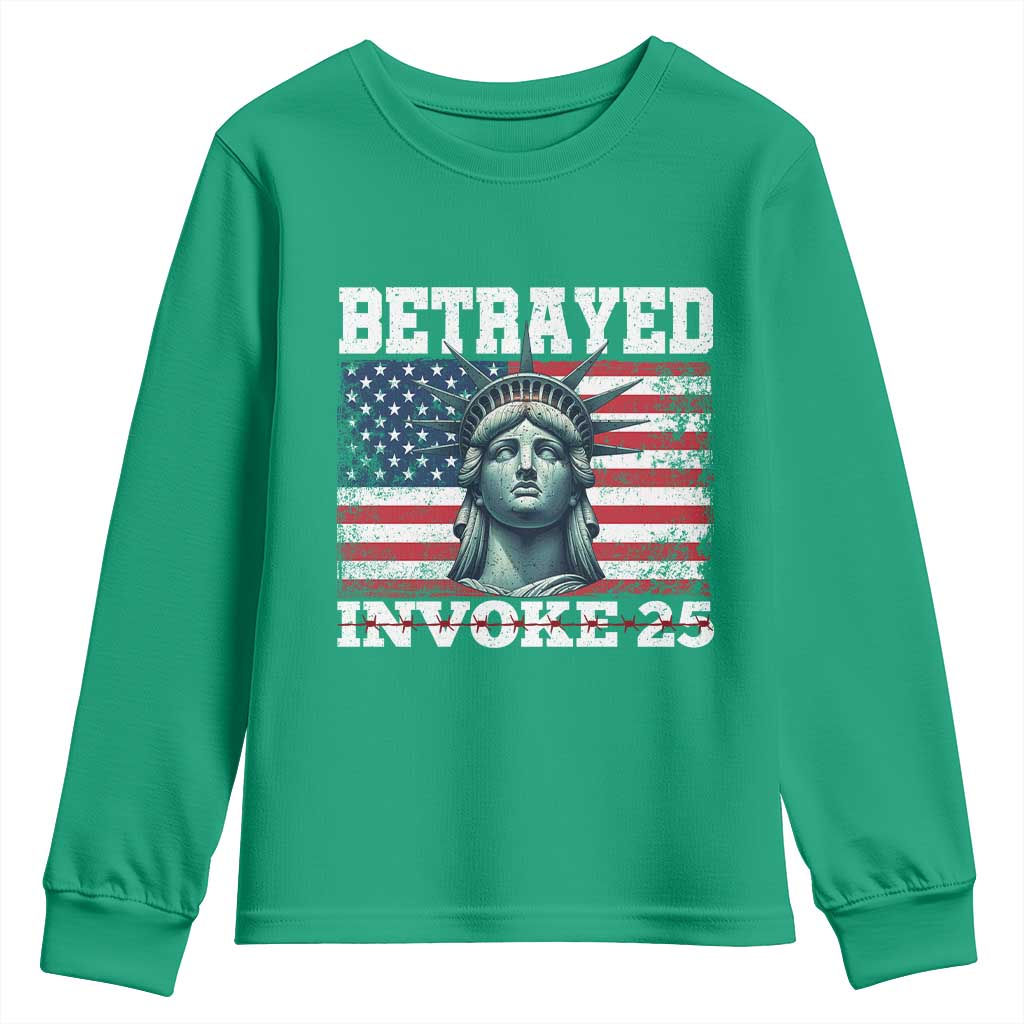 Betrayed Invoke 25 Statue of Liberty Crying Youth Sweatshirt 25th Amendment Distressed Flag Political Satire Graphic