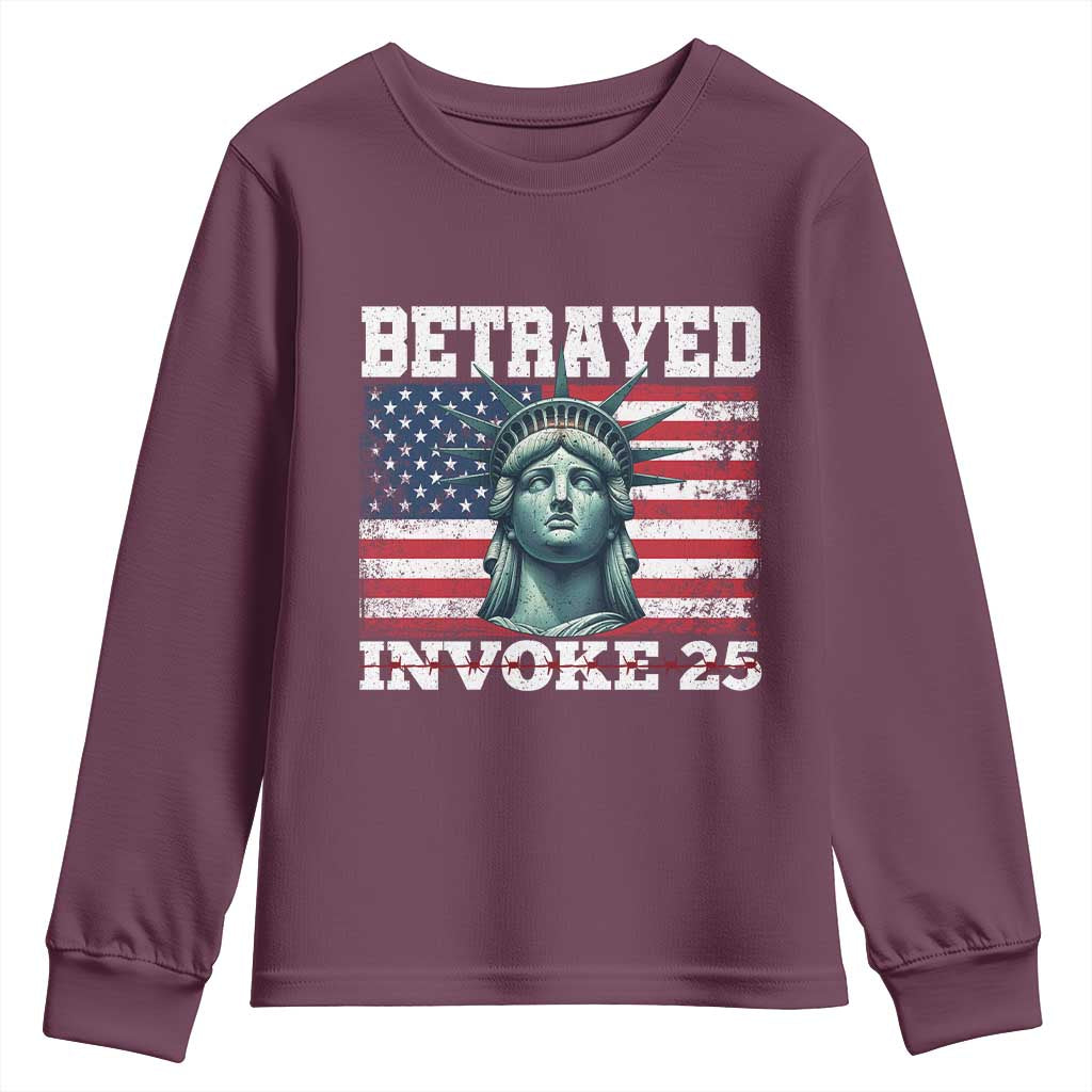 Betrayed Invoke 25 Statue of Liberty Crying Youth Sweatshirt 25th Amendment Distressed Flag Political Satire Graphic
