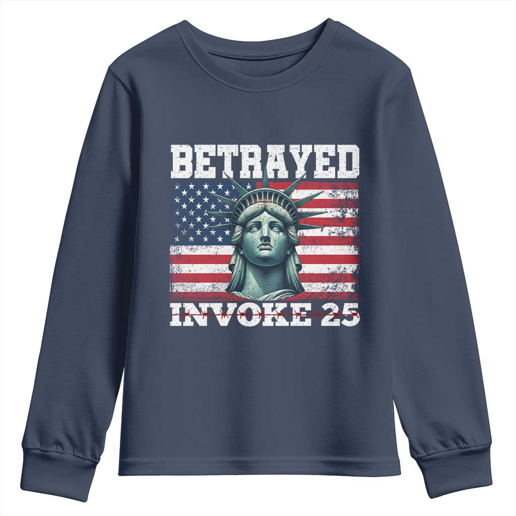 Betrayed Invoke 25 Statue of Liberty Crying Youth Sweatshirt 25th Amendment Distressed Flag Political Satire Graphic