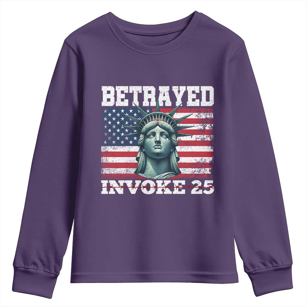 Betrayed Invoke 25 Statue of Liberty Crying Youth Sweatshirt 25th Amendment Distressed Flag Political Satire Graphic