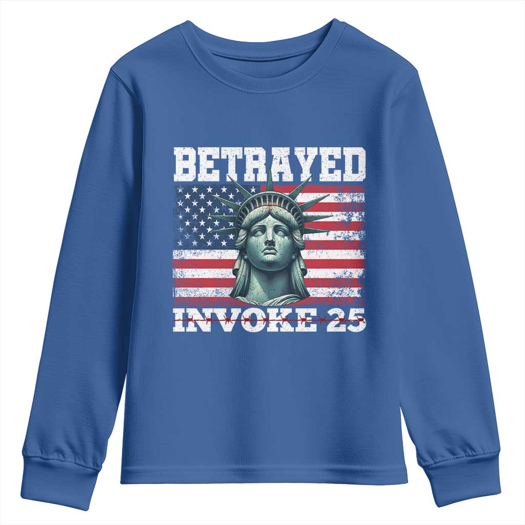 Betrayed Invoke 25 Statue of Liberty Crying Youth Sweatshirt 25th Amendment Distressed Flag Political Satire Graphic