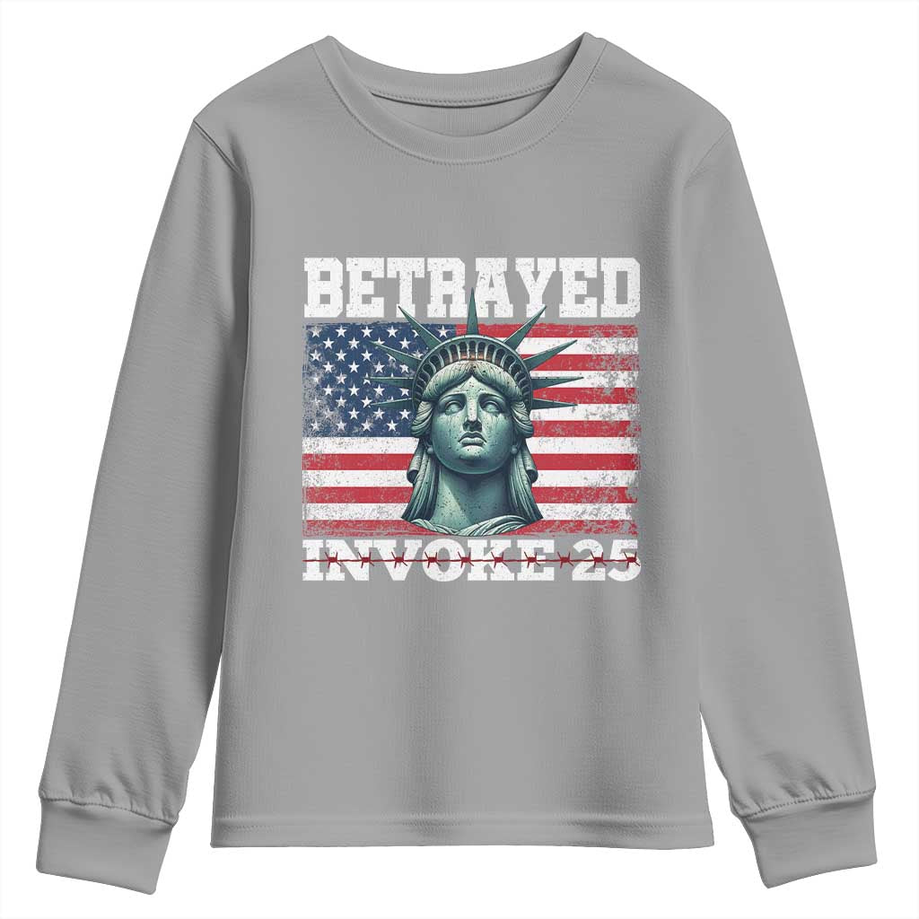 Betrayed Invoke 25 Statue of Liberty Crying Youth Sweatshirt 25th Amendment Distressed Flag Political Satire Graphic