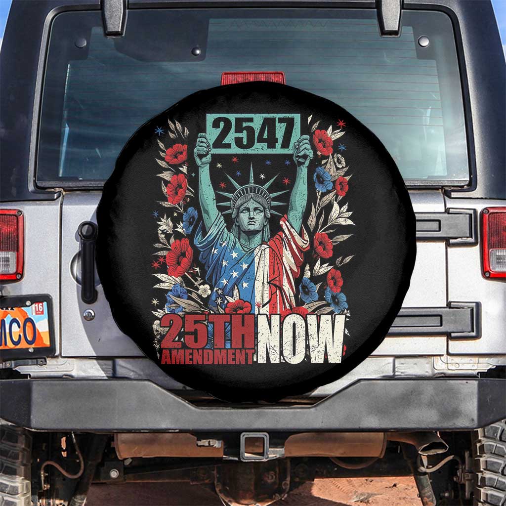 25th Amendment Now 2547 Spare Tire Cover Statue of Liberty Floral Political Statement Graphic