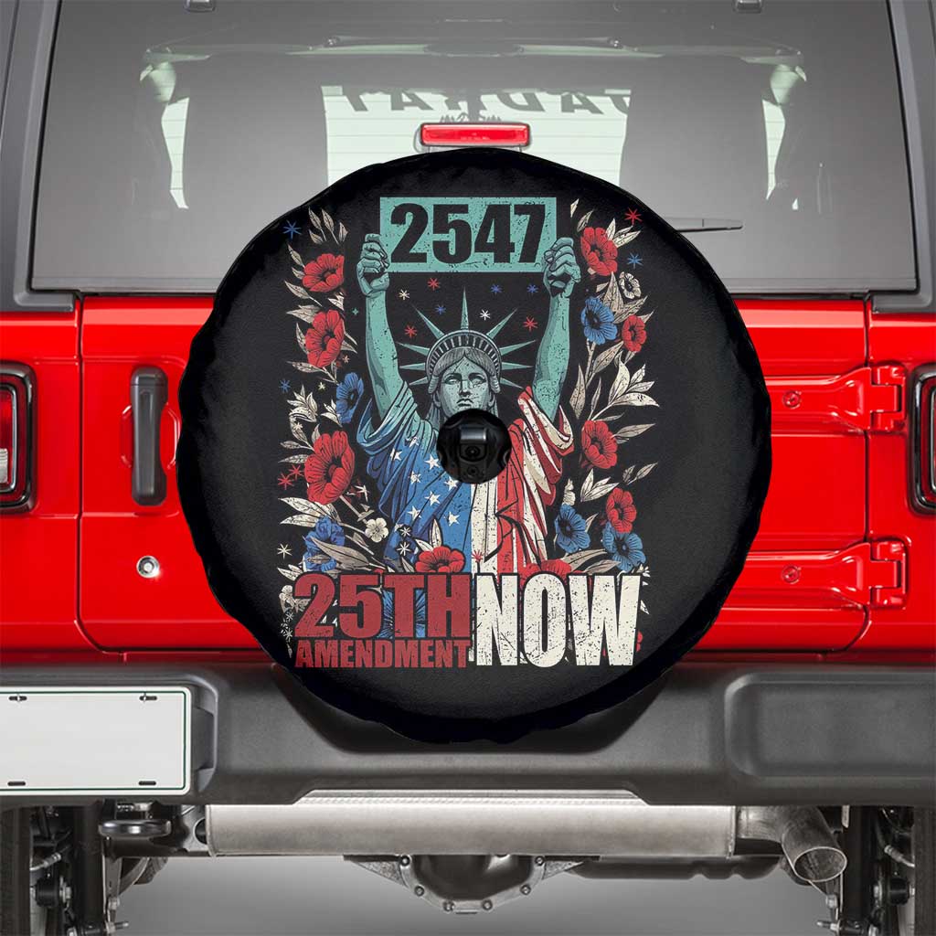 25th Amendment Now 2547 Spare Tire Cover Statue of Liberty Floral Political Statement Graphic
