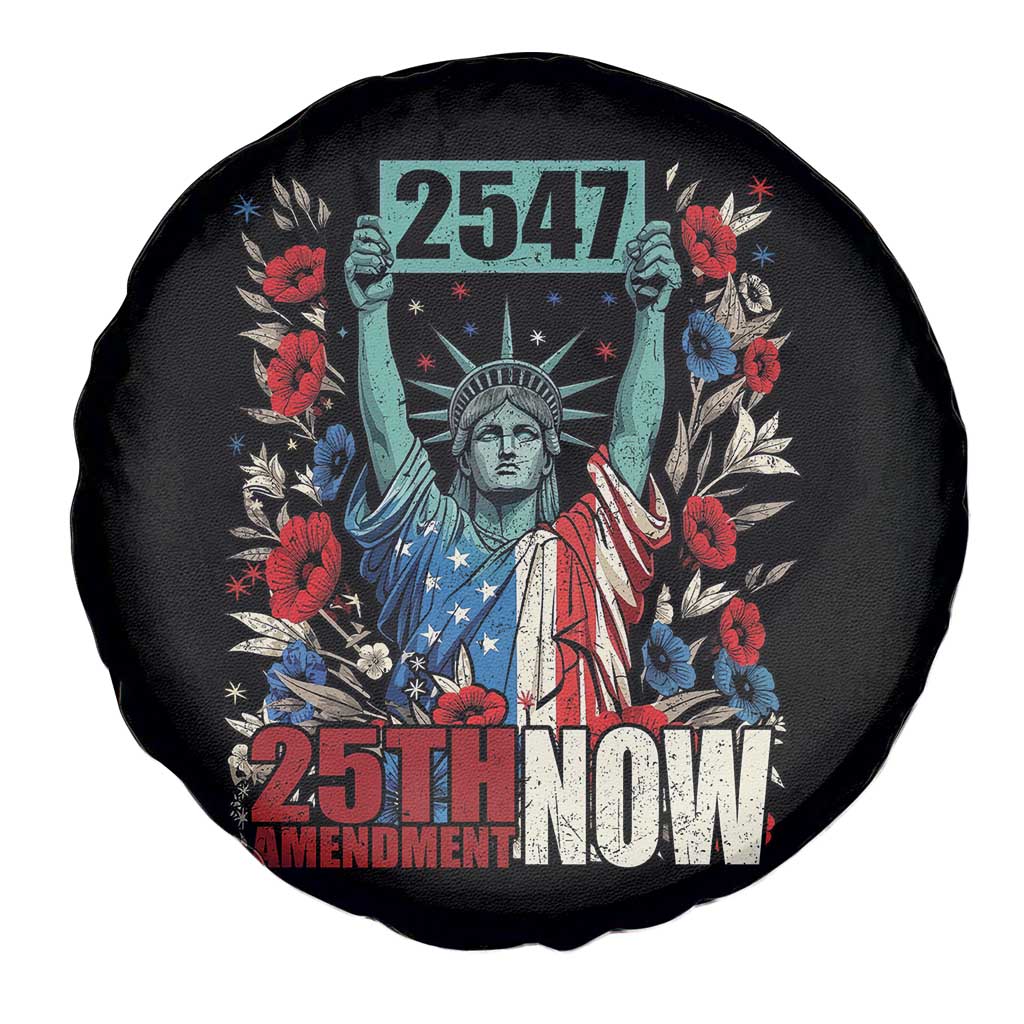 25th Amendment Now 2547 Spare Tire Cover Statue of Liberty Floral Political Statement Graphic