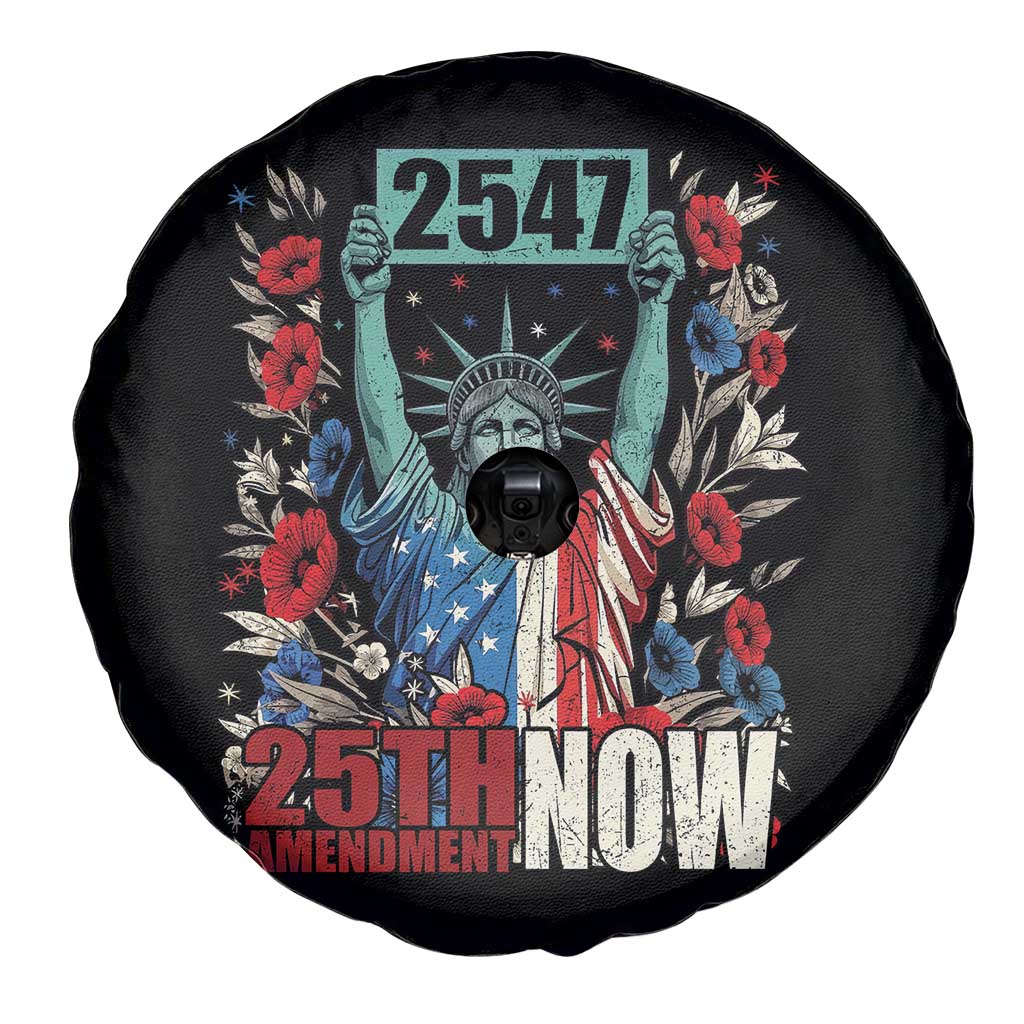 25th Amendment Now 2547 Spare Tire Cover Statue of Liberty Floral Political Statement Graphic