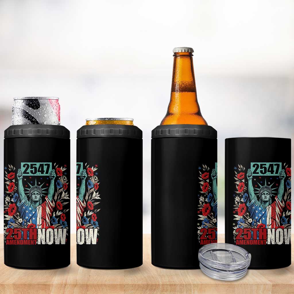 25th Amendment Now 2547 4 in 1 Can Cooler Tumbler Statue of Liberty Floral Political Statement Graphic