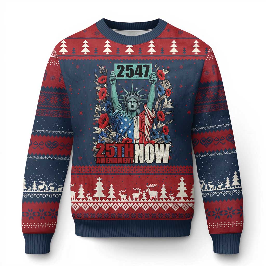 25th Amendment Now 2547 Ugly Christmas Sweater Statue of Liberty Floral Political Statement Graphic