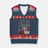25th Amendment Now 2547 V-Neck Knit Sweater Vest Statue of Liberty Floral Political Statement Graphic