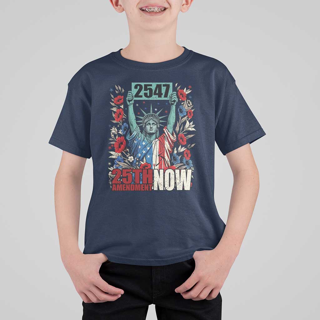 25th Amendment Now 2547 T Shirt For Kid Statue of Liberty Floral Political Statement Graphic
