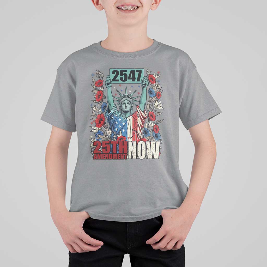 25th Amendment Now 2547 T Shirt For Kid Statue of Liberty Floral Political Statement Graphic