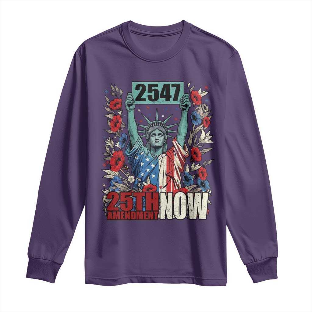 25th Amendment Now 2547 Long Sleeve Shirt Statue of Liberty Floral Political Statement Graphic