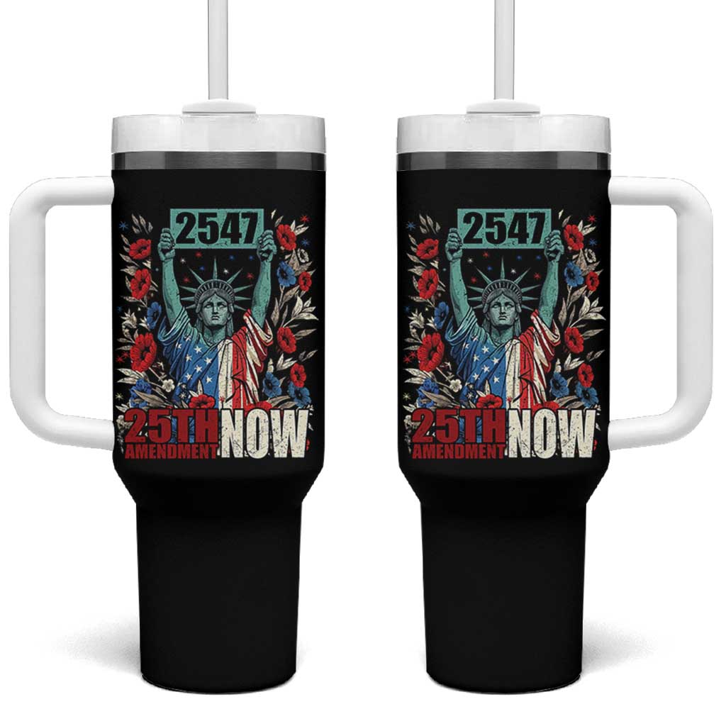 25th Amendment Now 2547 Tumbler With Handle Statue of Liberty Floral Political Statement Graphic