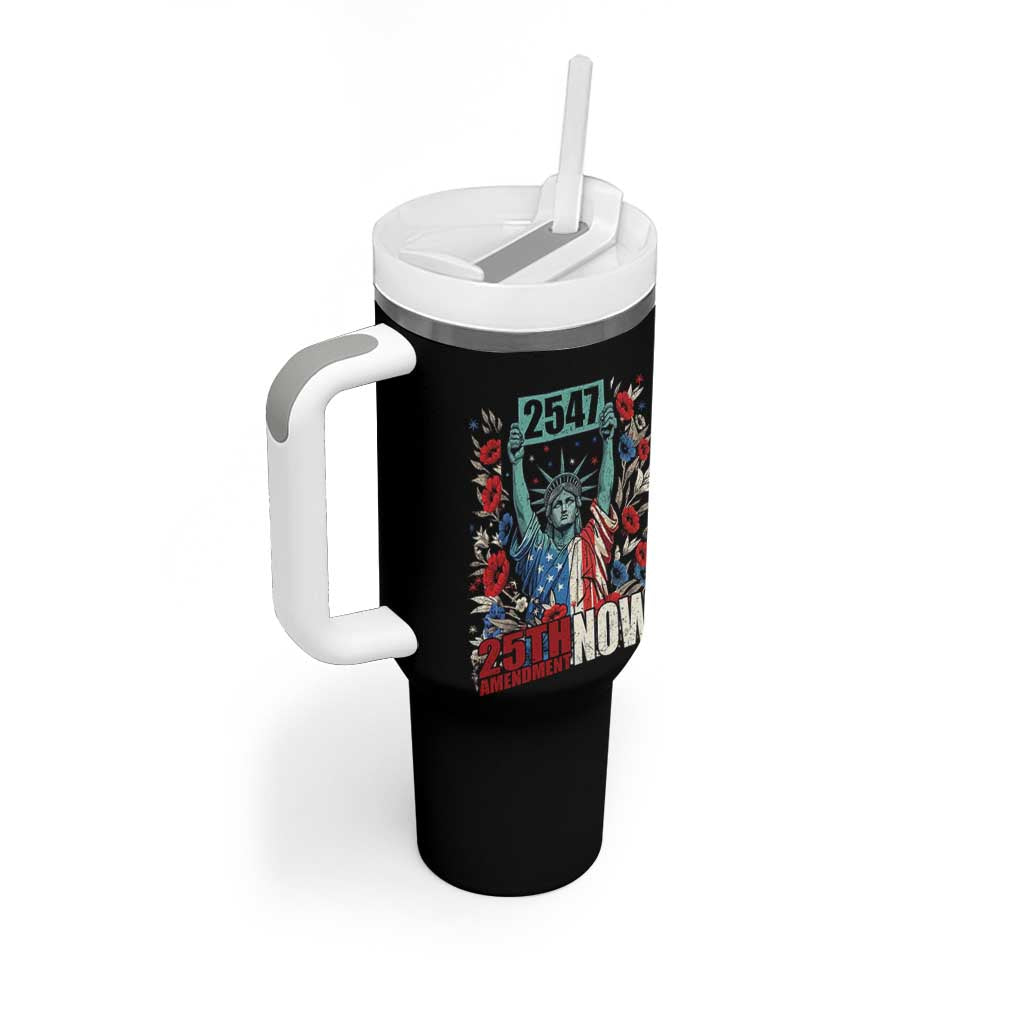 25th Amendment Now 2547 Tumbler With Handle Statue of Liberty Floral Political Statement Graphic