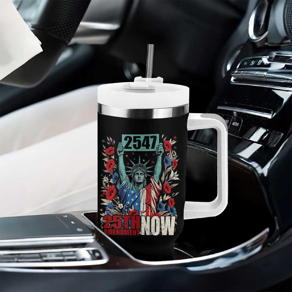 25th Amendment Now 2547 Tumbler With Handle Statue of Liberty Floral Political Statement Graphic