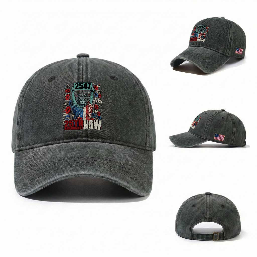 25th Amendment Now 2547 Washed Cotton Baseball Cap Statue of Liberty Floral Political Statement Graphic