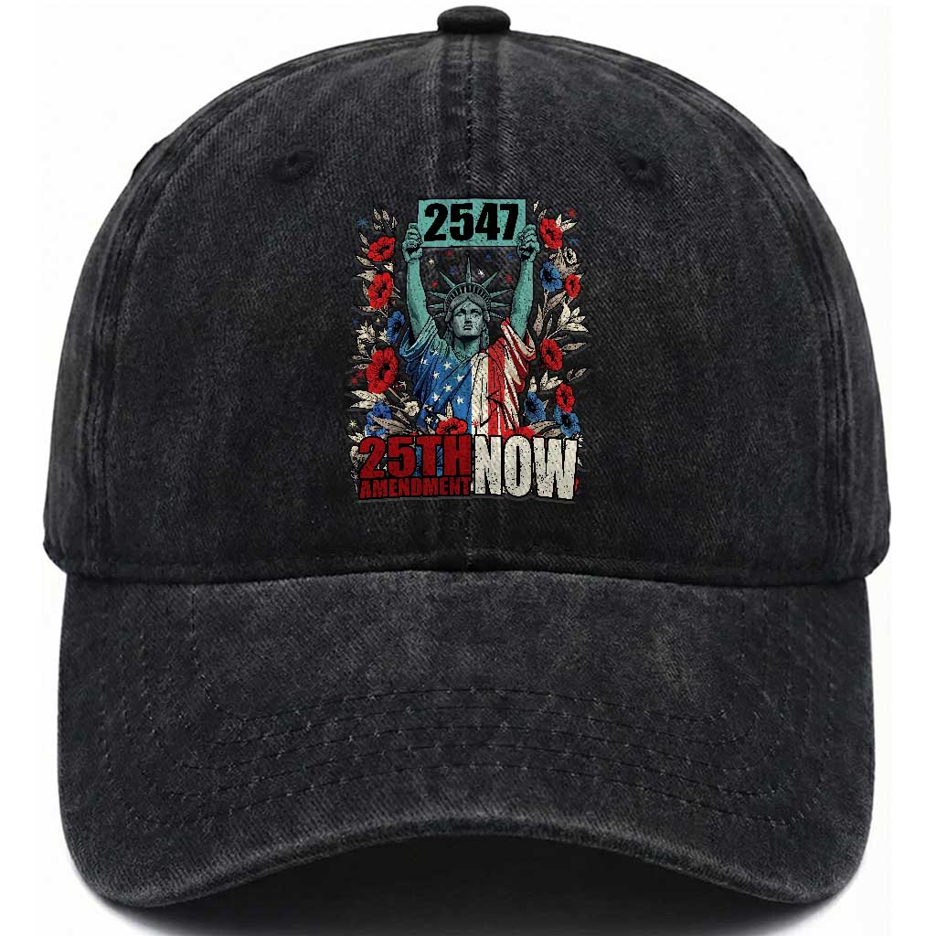 25th Amendment Now 2547 Washed Cotton Baseball Cap Statue of Liberty Floral Political Statement Graphic
