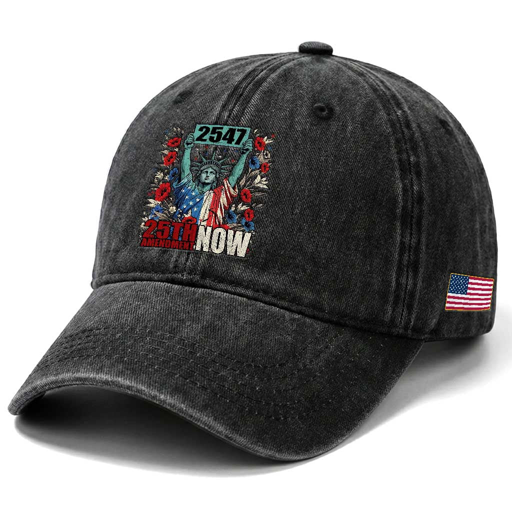 25th Amendment Now 2547 Washed Cotton Baseball Cap Statue of Liberty Floral Political Statement Graphic