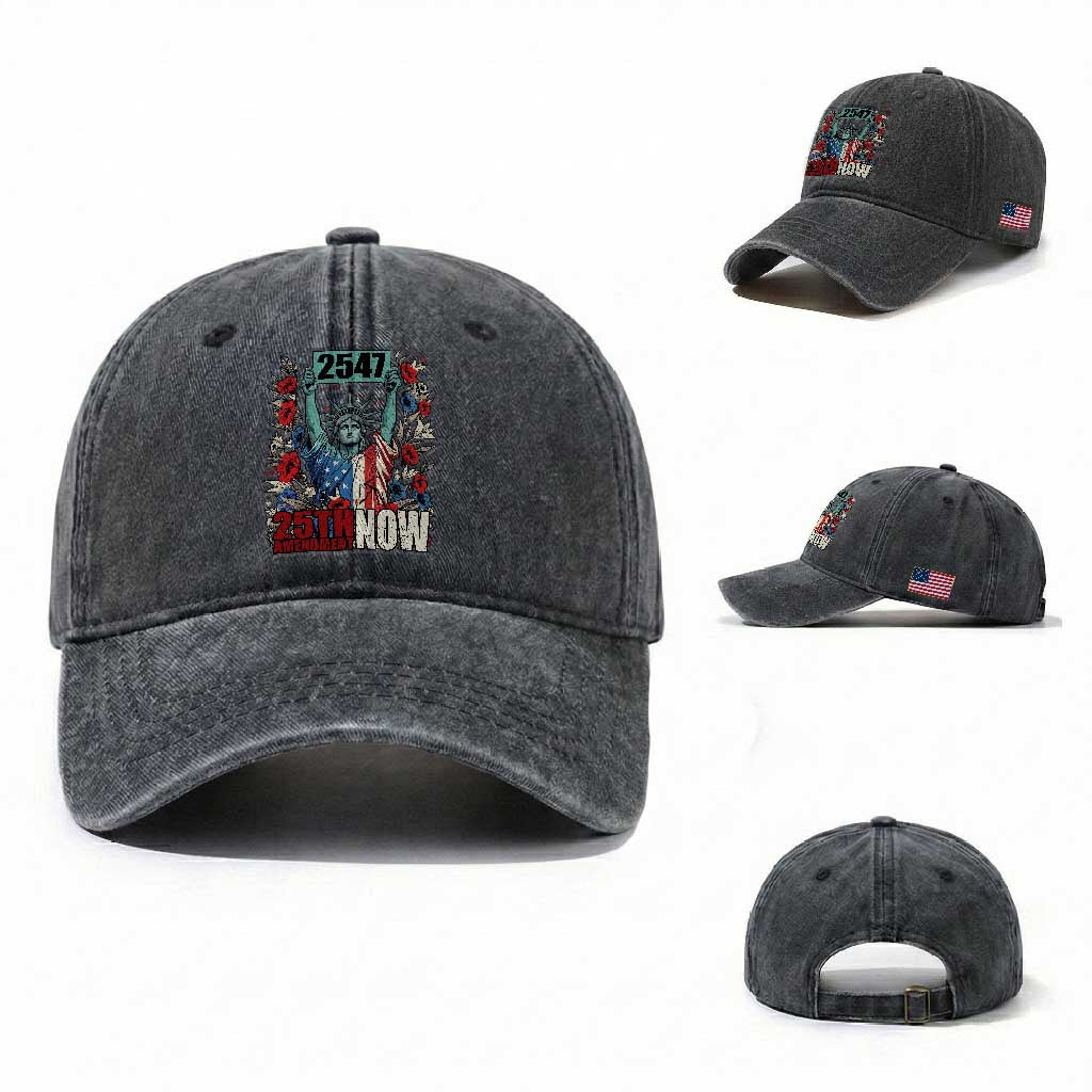 25th Amendment Now 2547 Washed Cotton Baseball Cap Statue of Liberty Floral Political Statement Graphic