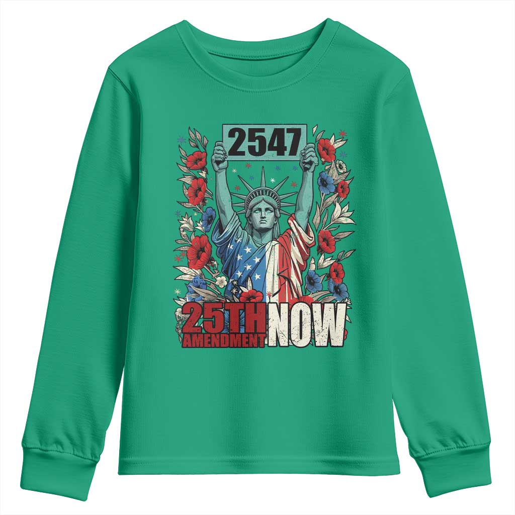 25th Amendment Now 2547 Youth Sweatshirt Statue of Liberty Floral Political Statement Graphic