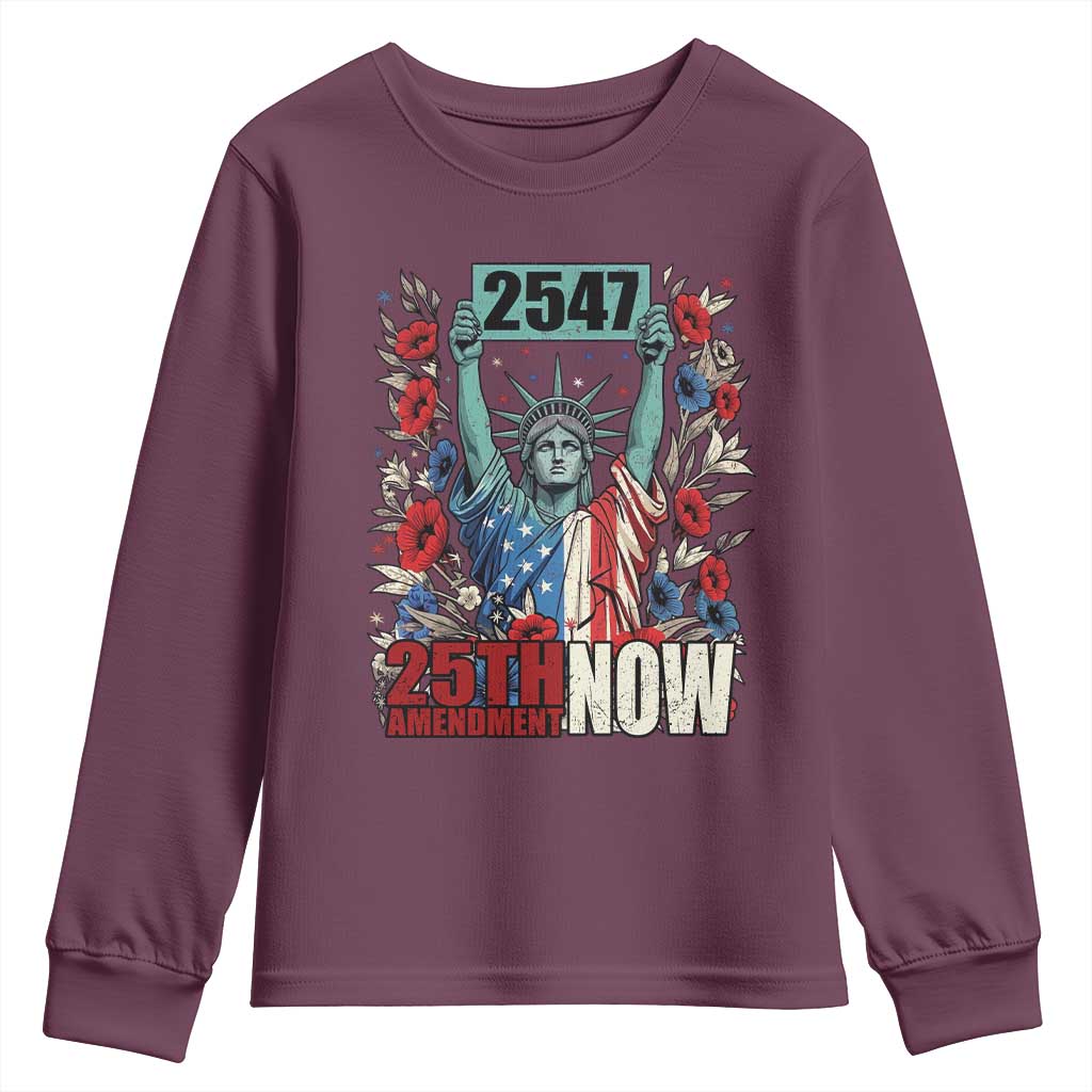 25th Amendment Now 2547 Youth Sweatshirt Statue of Liberty Floral Political Statement Graphic