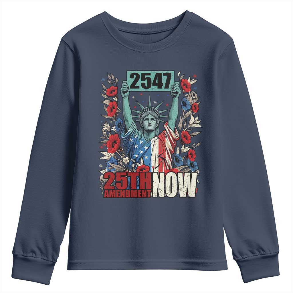 25th Amendment Now 2547 Youth Sweatshirt Statue of Liberty Floral Political Statement Graphic