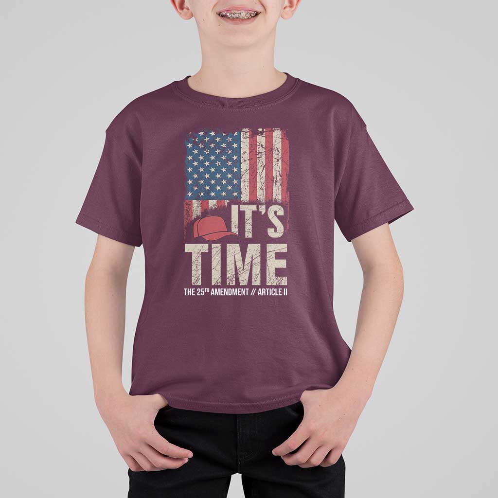 It's Time The 25th Amendment T Shirt For Kid Article II Red Hat Distressed American Flag Graphic