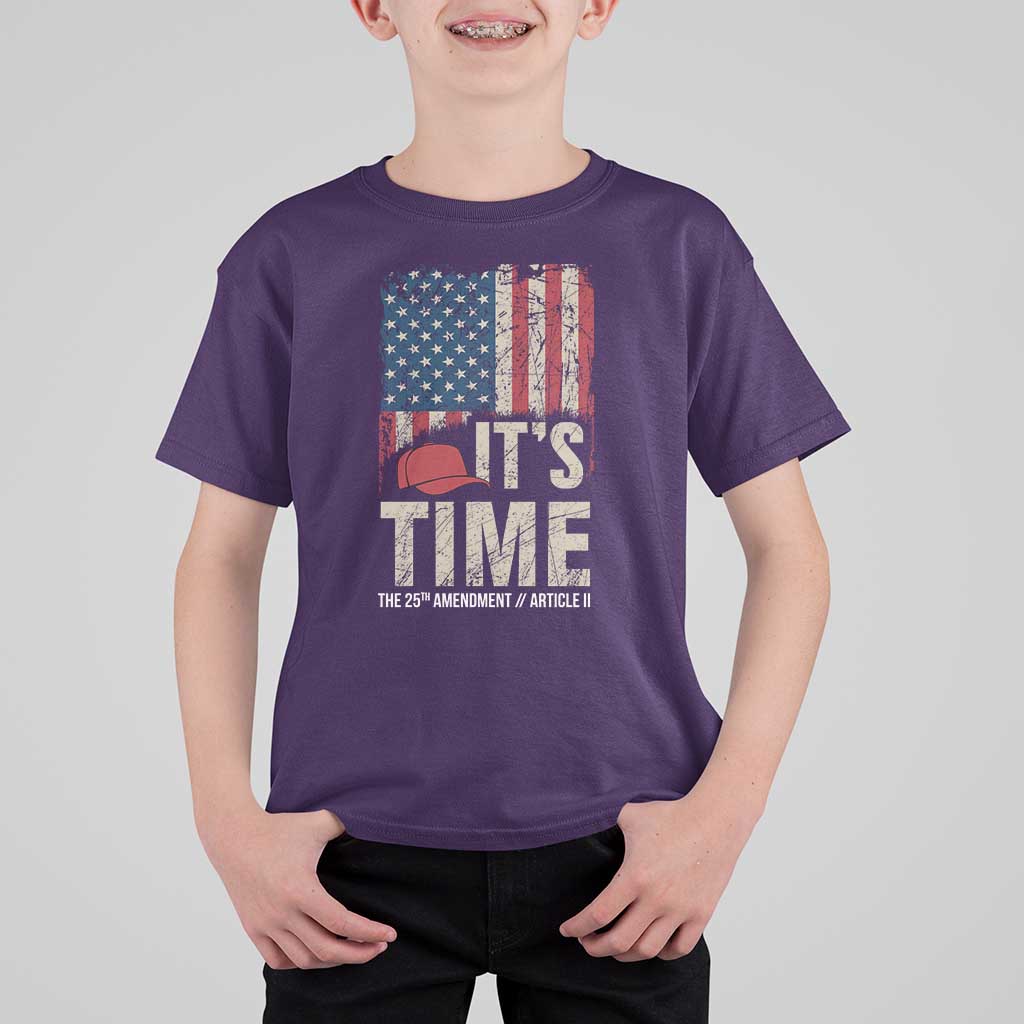 It's Time The 25th Amendment T Shirt For Kid Article II Red Hat Distressed American Flag Graphic