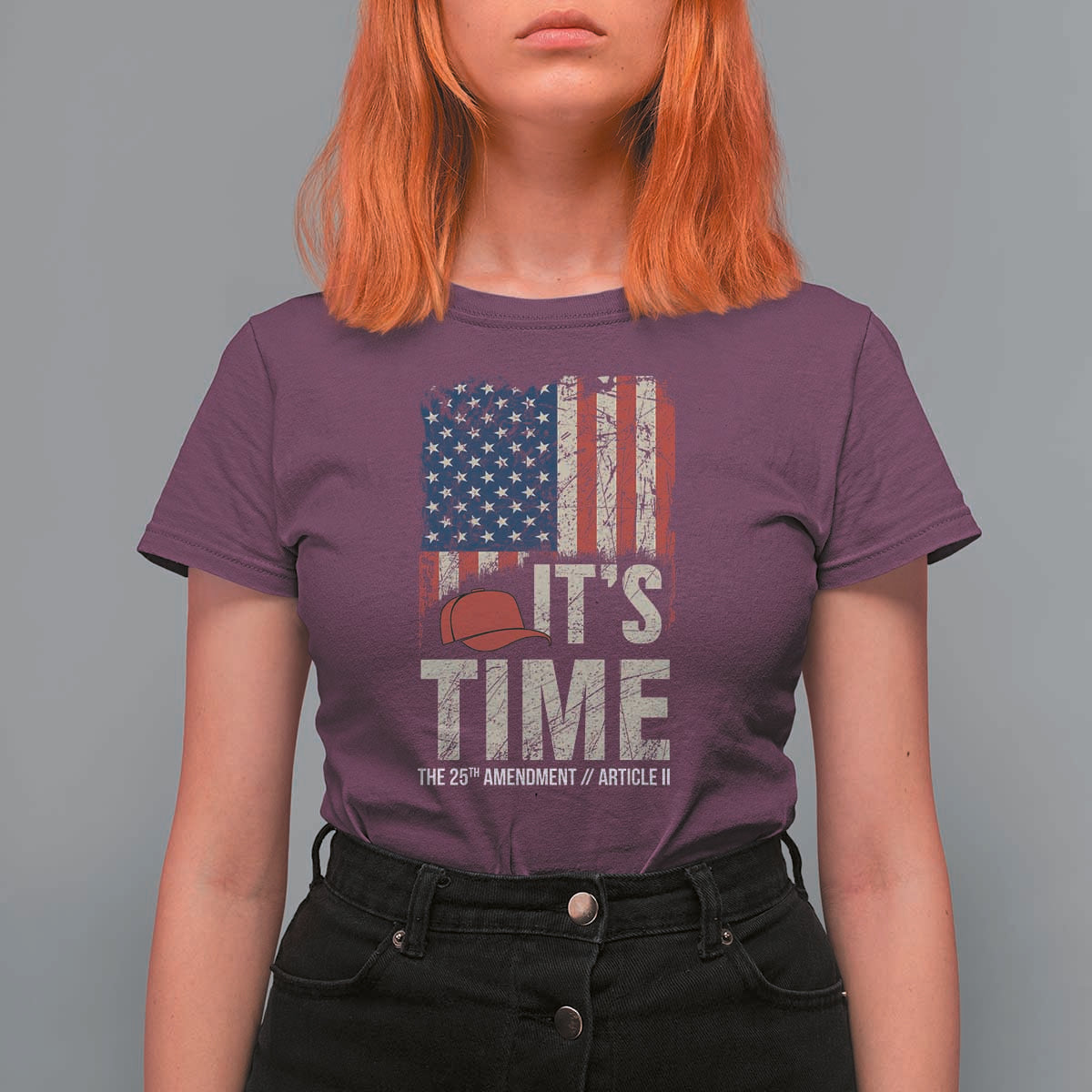It's Time The 25th Amendment T Shirt For Women Article II Red Hat Distressed American Flag Graphic
