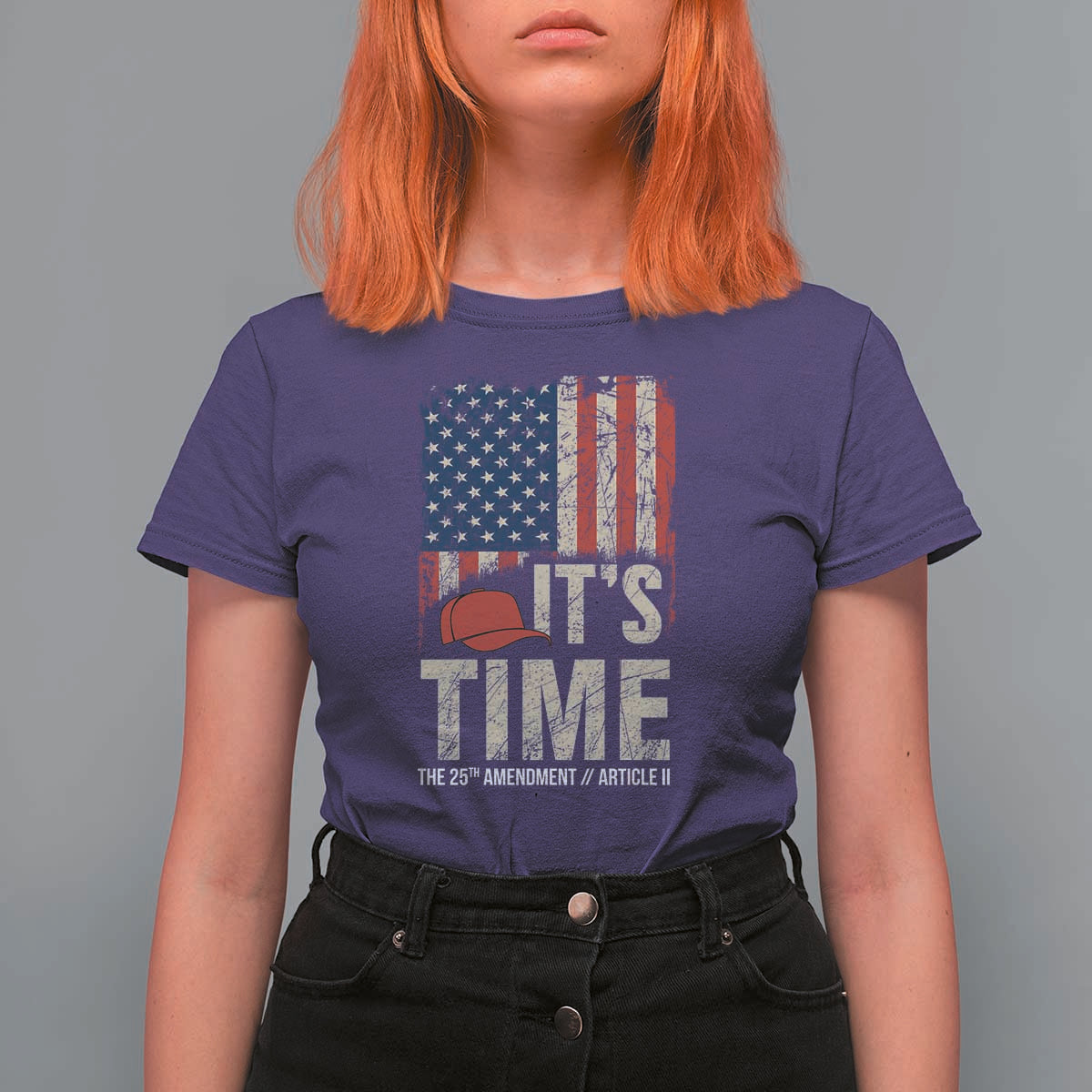 It's Time The 25th Amendment T Shirt For Women Article II Red Hat Distressed American Flag Graphic