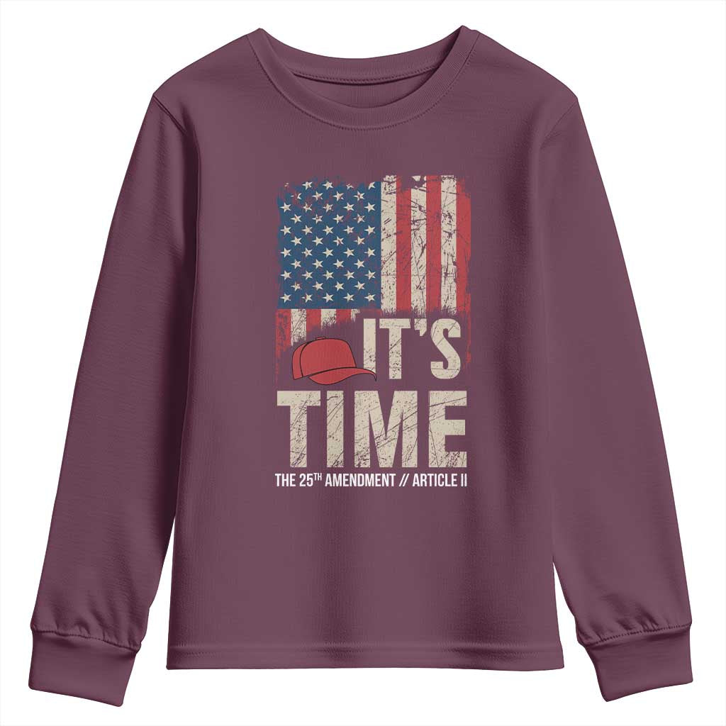 It's Time The 25th Amendment Youth Sweatshirt Article II Red Hat Distressed American Flag Graphic