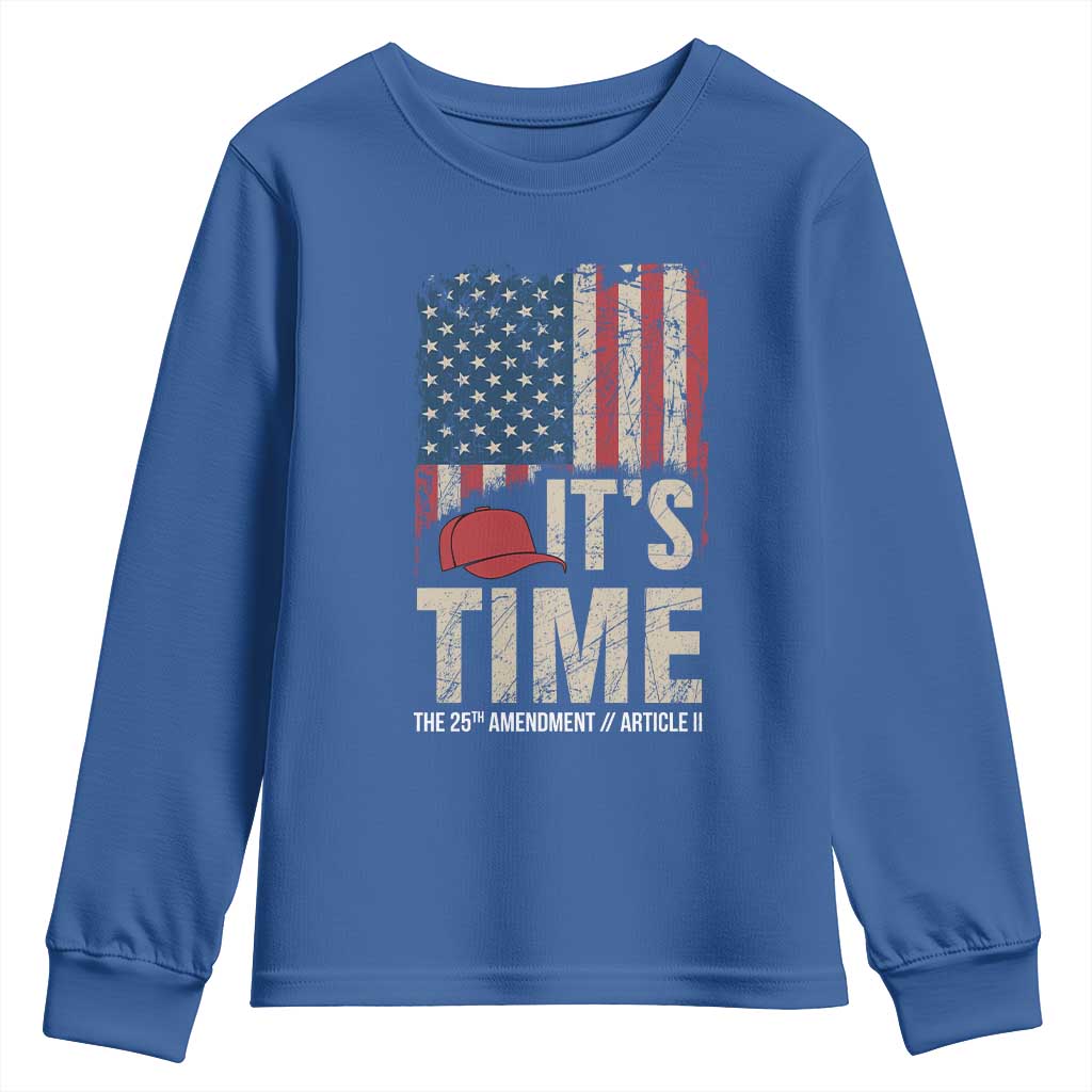 It's Time The 25th Amendment Youth Sweatshirt Article II Red Hat Distressed American Flag Graphic