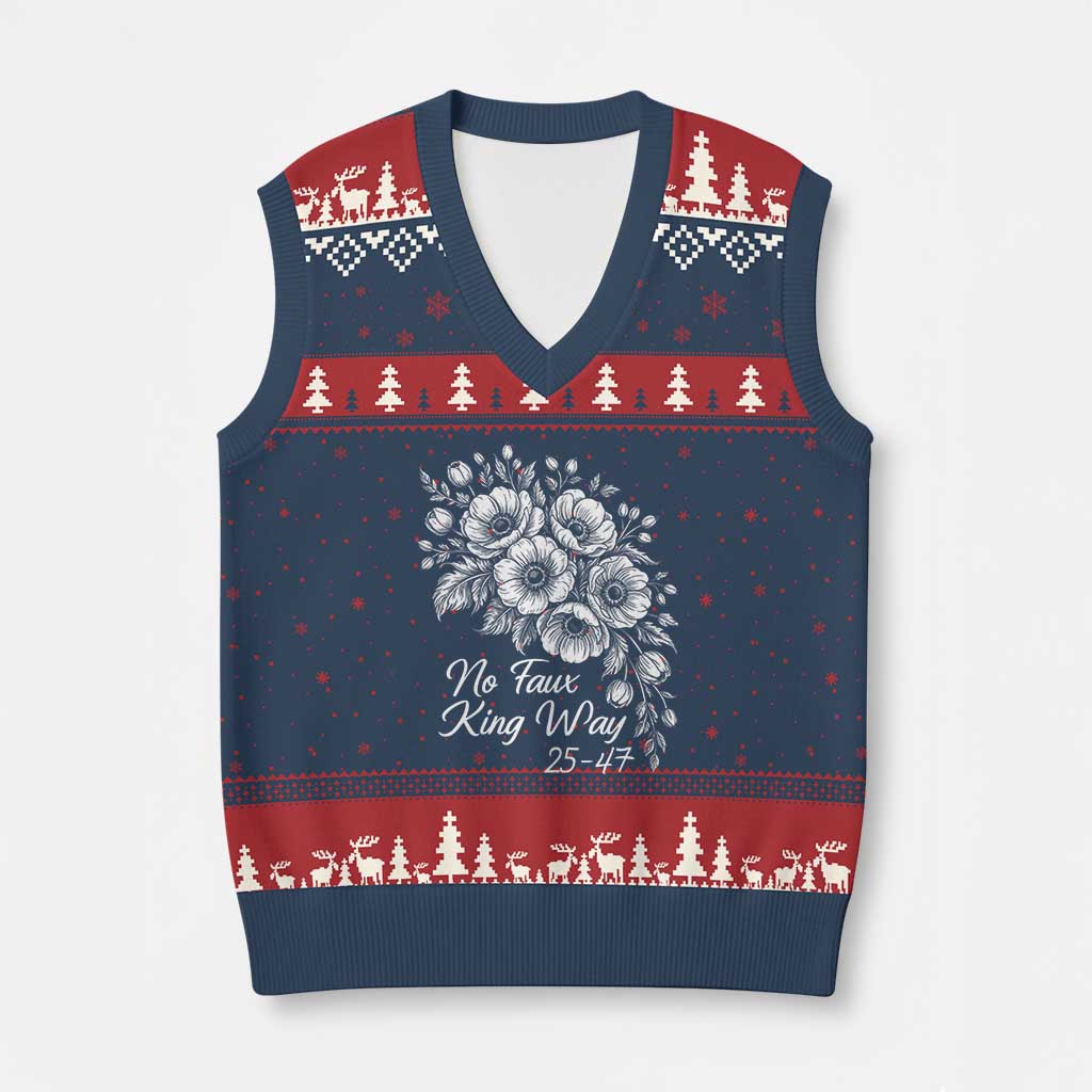 No Faux King Way 25 47 V-Neck Knit Sweater Vest Floral Bouquet Resist Authoritarian 25th Amendment