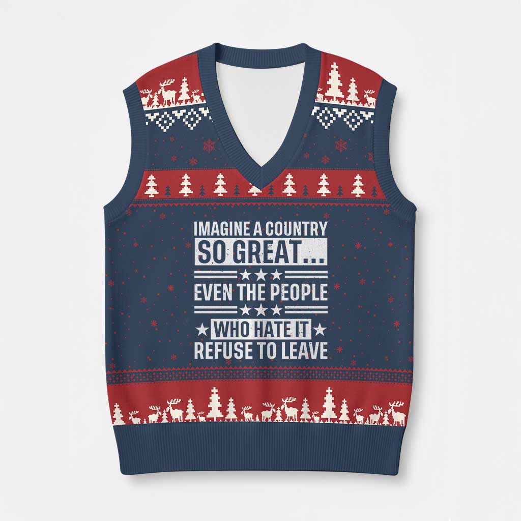 Patriotic American Pride Typography Graphic V-Neck Knit Sweater Vest Imagine A Country So Great Sarcasm
