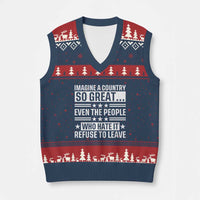 Patriotic American Pride Typography Graphic V-Neck Knit Sweater Vest Imagine A Country So Great Sarcasm