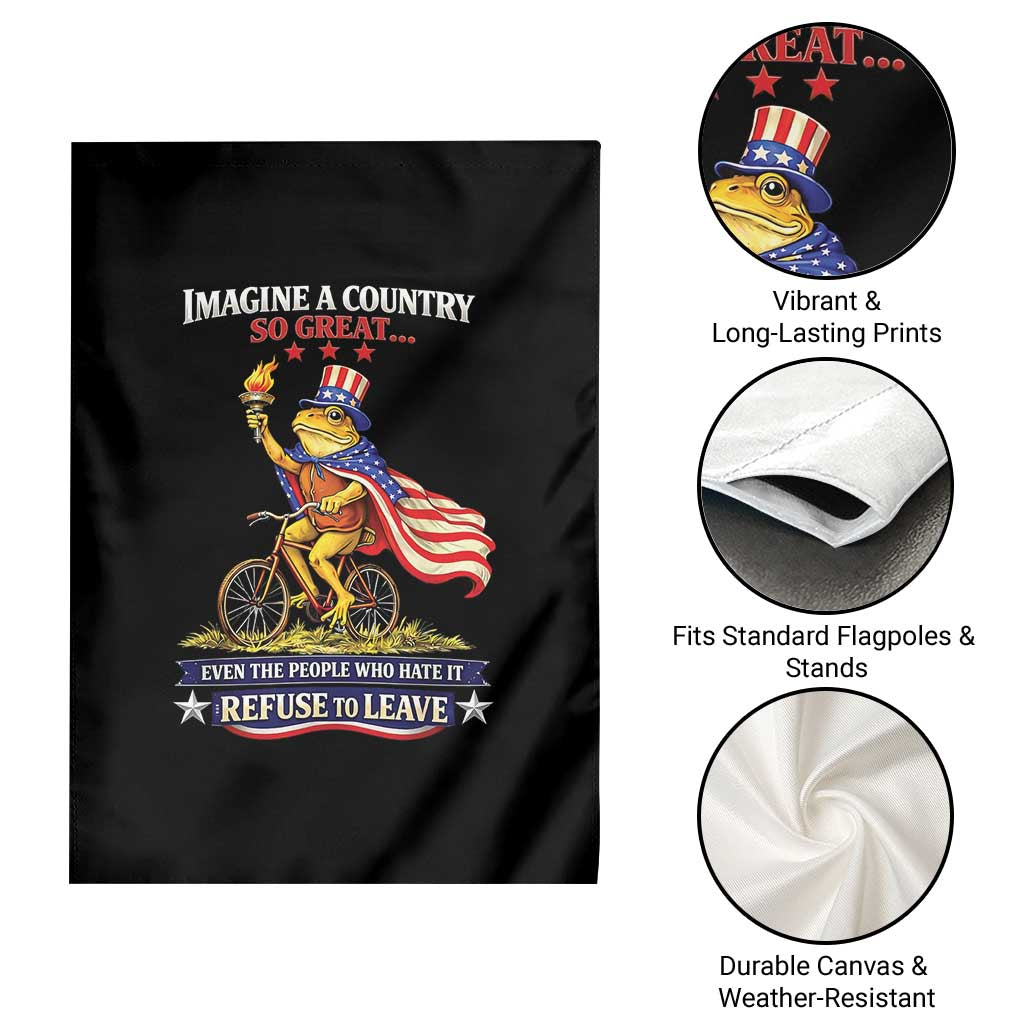 Proud American Humor Patriotic Frog On Bicycle Graphic Garden Flag Imagine A Country So Great Pride