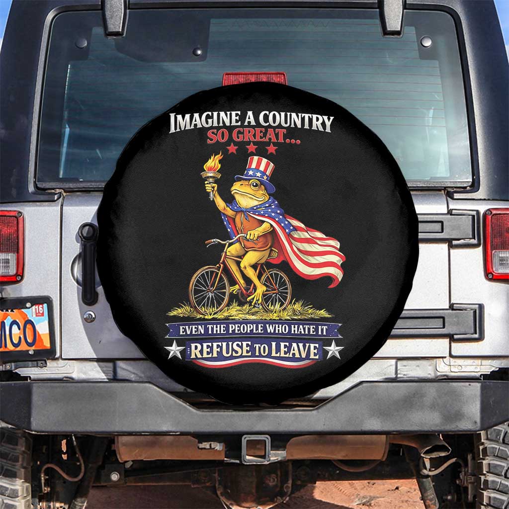 Proud American Humor Patriotic Frog On Bicycle Graphic Spare Tire Cover Imagine A Country So Great Pride