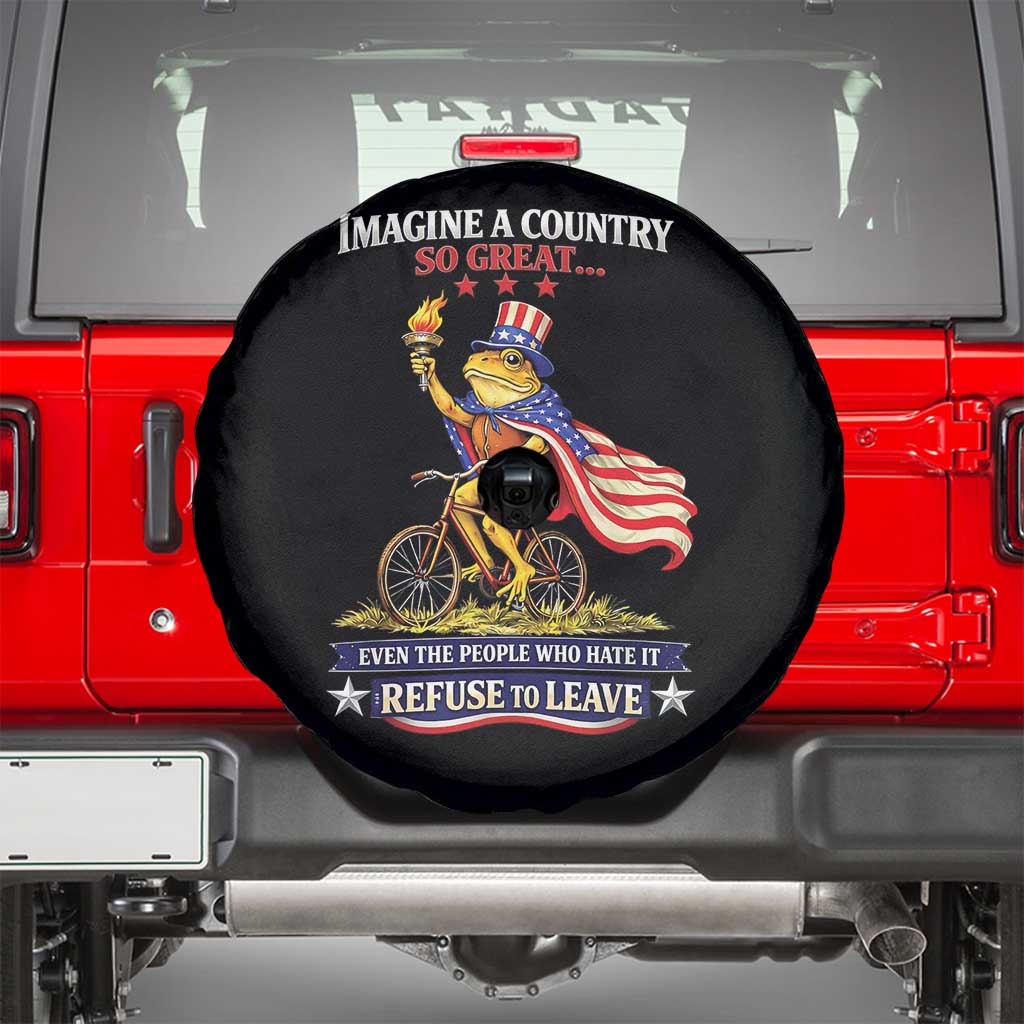 Proud American Humor Patriotic Frog On Bicycle Graphic Spare Tire Cover Imagine A Country So Great Pride