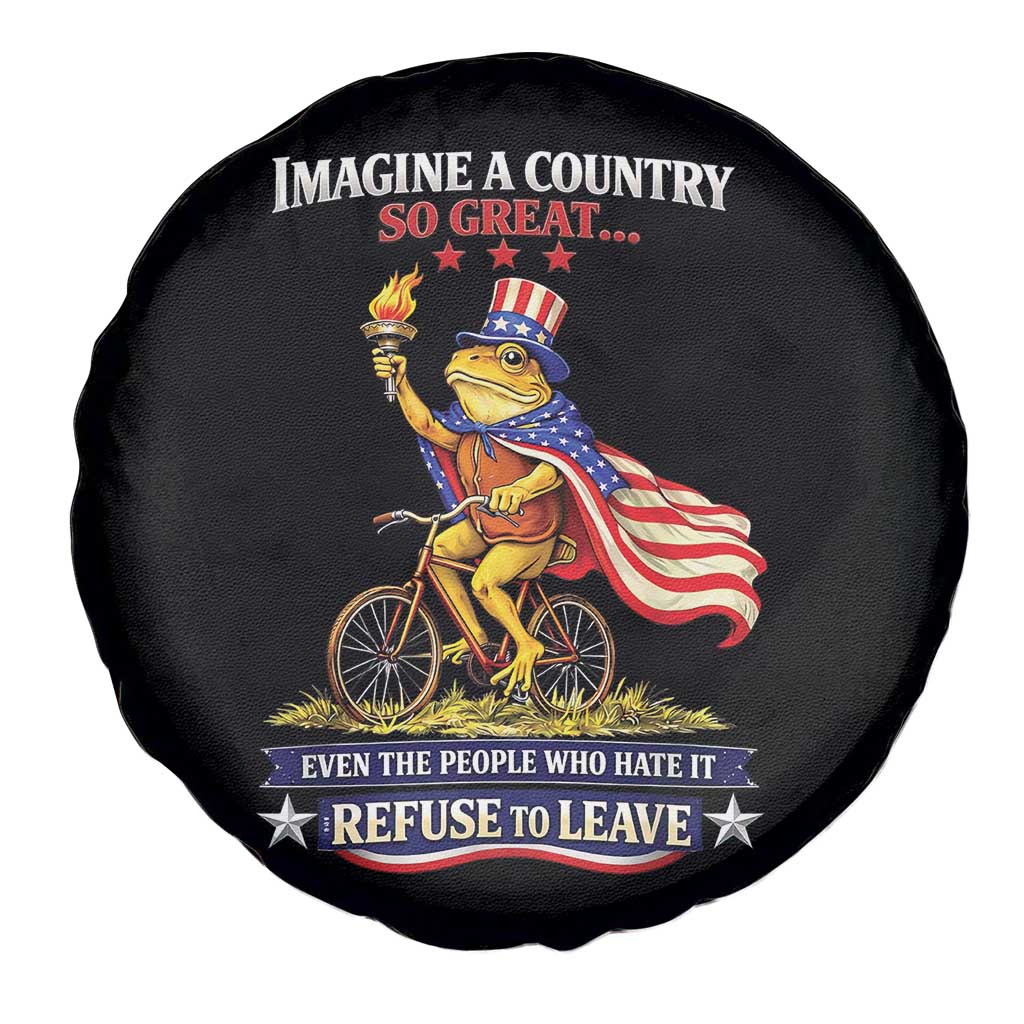 Proud American Humor Patriotic Frog On Bicycle Graphic Spare Tire Cover Imagine A Country So Great Pride