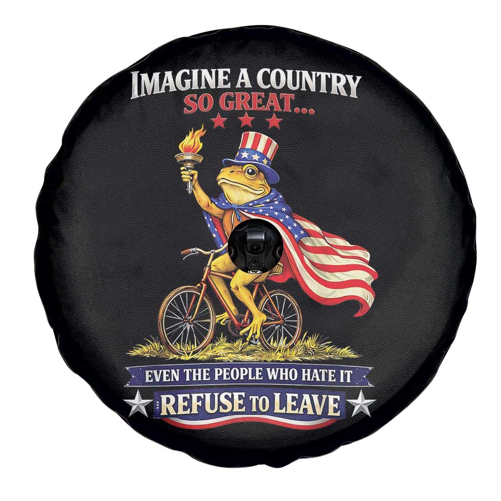 Proud American Humor Patriotic Frog On Bicycle Graphic Spare Tire Cover Imagine A Country So Great Pride
